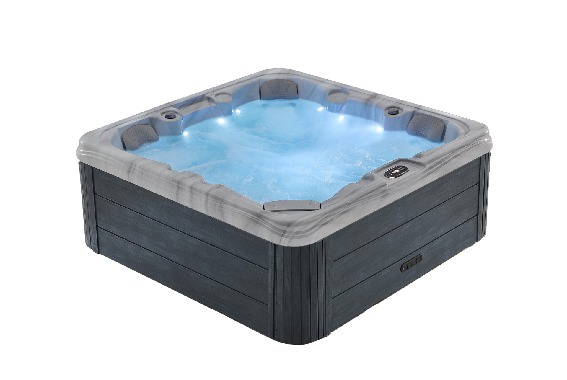 Xenflo Haven spa running with blue LED lighting