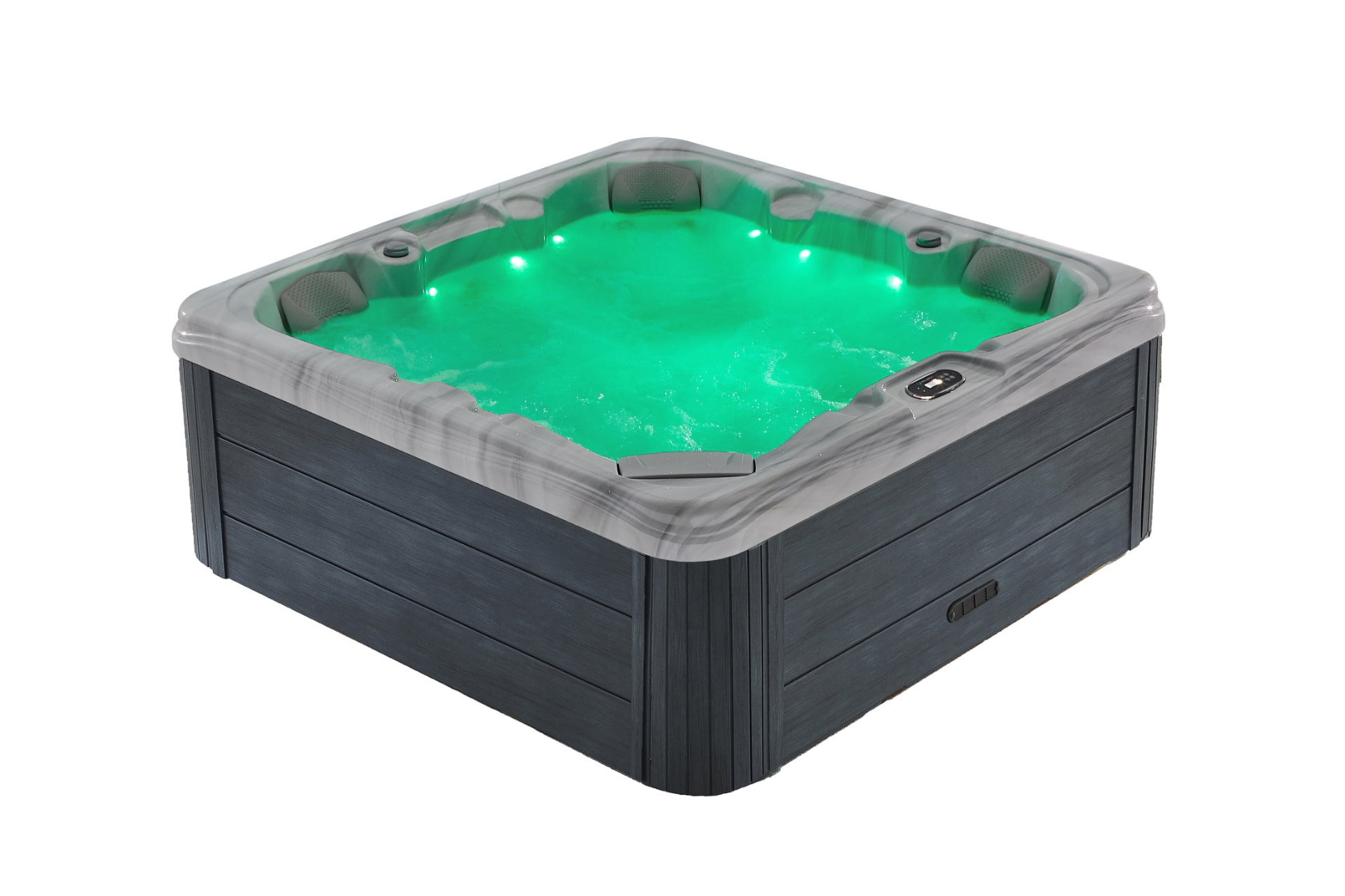 Xenflo Haven spa with green LED lighting and jets running
